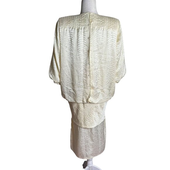 Argenti Vintage 80s Cream Textured Dress Small Tie Waist Buttons Golden Girls - Picture 5 of 7